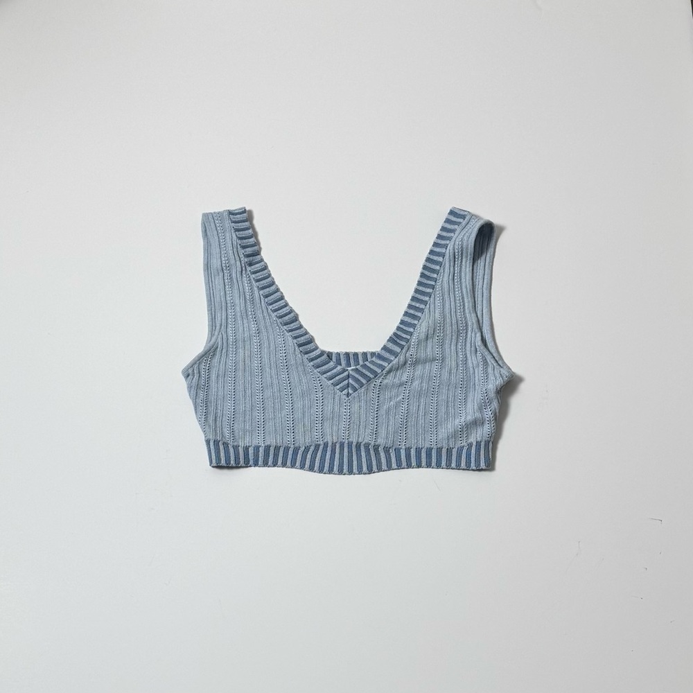 For Love & Lemons Rhea Pointelle Light Blue Crop Tank Size S